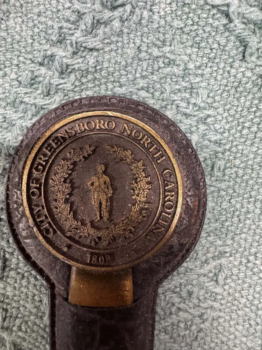 Vintage Brass City of Greensboro North Carolina 1808 Letter Opener with Leather